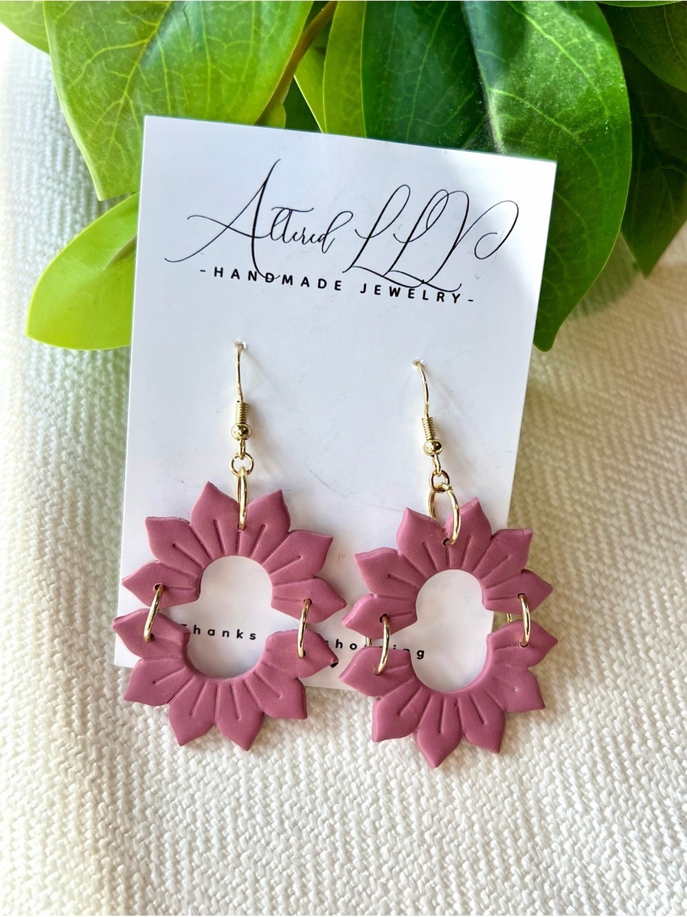 Handmade Muave Sunflower Dangle Earrings